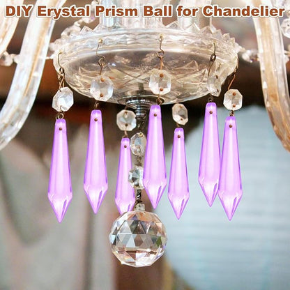 M METERXITY 10-Pack Crystal Icicle Prisms, 53mm/2.09 Inch Chandelier Pendant Maker Hanging Crystals Chandelier Prisms for Home/Windows/Garden/DIY Decoration[Purple]