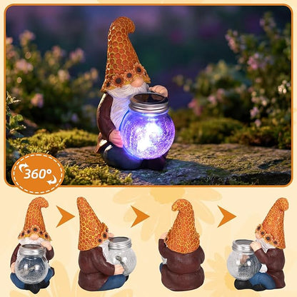 Lyeasw Outdoor Gnome Garden Decor with Solar Light, Sunflower Gnome Statue for Yard Patio Lawn, Resin Garden Gift for Women, Mom, Grandma, Housewarming