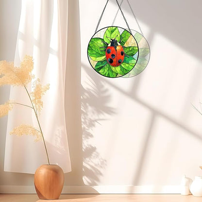 Ladybug Stained Glass Window Hanging, Colorful Ladybug Suncatchers for Windows, Ladybug Suncatcher Gift for Women, Mom, Grandma