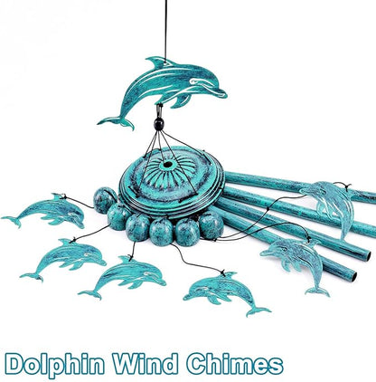Dolphin Wind Chimes for Outside, Dolphin Gifts for Women Men Mom Grandma Birthday, 37" Windchimes Hanging Outdoors Garden Decor, Home Patio Garden Porch Yard Decorations (Blue-Dolphin)