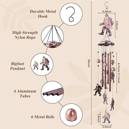 Wind Chimes for Outside Bigfoot, Metal Bigfoot Wind Chimes with 6 Chimes and 4 Aluminium Tubes, Beautiful Sounds Sasquatch Gifts for Outside, Home, Lawn, Porch, Patio, Garden Decor, Yard Decoration
