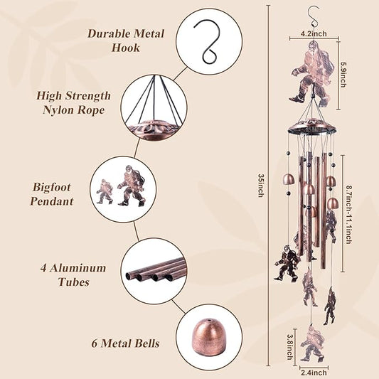 Wind Chimes for Outside Bigfoot, Metal Bigfoot Wind Chimes with 6 Chimes and 4 Aluminium Tubes, Beautiful Sounds Sasquatch Gifts for Outside, Home, Lawn, Porch, Patio, Garden Decor, Yard Decoration