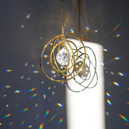 Suncatcher Crystal Galaxy, Window Hanging Rainbow Sun Catcher, Glass Ball Prism Sun Catcher with 4 Brass Circles