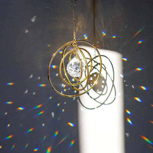 Suncatcher Crystal Galaxy, Window Hanging Rainbow Sun Catcher, Glass Ball Prism Sun Catcher with 4 Brass Circles