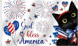 SENSEVEN Summer Black Cat 4th of July Flags for Outside 3x5 Ft,Memorial Day Holiday Flag,Cute Kitten Welcome Outdoor Banner for Porch Lawn Farmhouse Decor