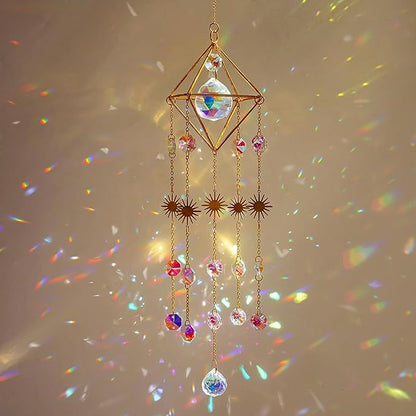 HDCRYSTALGIFTS 17inch Crystal Prisms Suncatcher for Window Hanging Gold-Plated Crystal Sun Catcher Indoor Window Rainbow Maker Home Garden Christmas Tree Decoration