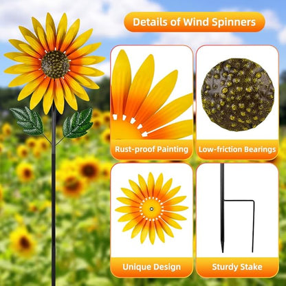 Sunflower Wind Spinners Outdoor,Double-Layer Windmill for Yard,Kinetic Wind Sculpture for Backyard Garden Patio Lawn Art Decor