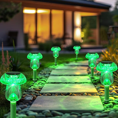 Benany Solar Lights Outdoor, St Patricks Day 8 Pack Mushroom Landscape Lights Waterproof, Solar Powered LED Lighting for Garden Yard Path Pathway Lawn Walkway Driveway Backyard Decor (Green)