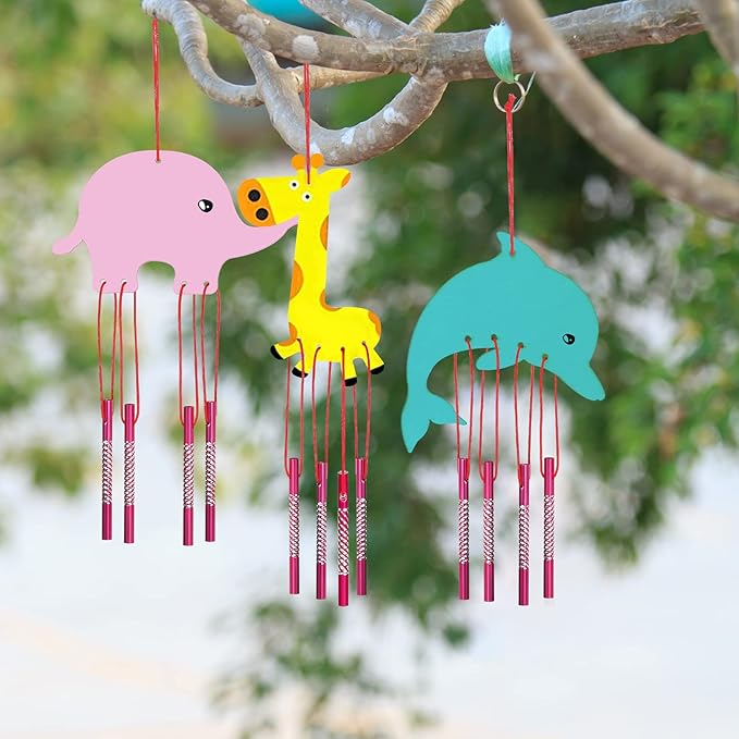 Tuanse 24 Pcs Wind Chime Kit for Kids DIY Wooden Animal Fruit Wind Chimes Crafts for Outside Spring Girls Boys Christmas Home Classroom Activity Garden Summer Decoration,Party Gift(Lovely)