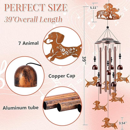 Dachshund Wind Chimes for Outside - Metal Windchimes Outdoors, Dachshund Gifts for Women/Men, Memorial/Birthday/Housewarming/Festival Gifts, Chimes for Garden Decor Patio Yard Outdoors