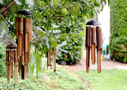 Cohasset Gifts Bamboo Wind Chime | #133 | Plain Antique Bamboo Wind Chime | Wood Outdoor Home Décor | Natural Beautiful Sound | Medium | Natural Wood Finish |