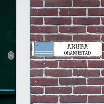 Personalized Aruba Street Sign Aruba Flag Metal Sign Capital City of Aruba Metal Sign Road Vintage Metal Wall Art Rustic Country City Indoor & Outdoor Decor for Home Man Cave Door Porch 24x6inch