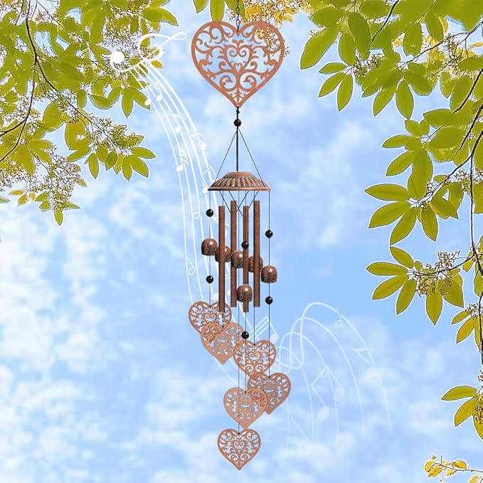 OLYCRAFT Heart Metal Wind Chimes Outdoors Wind Chime Sympathy Memorial Windchime Iron Windchime Memorial Presents Hanging Windbell for Patio Backyard Home Garden Pendant Decoration - 30 Inch