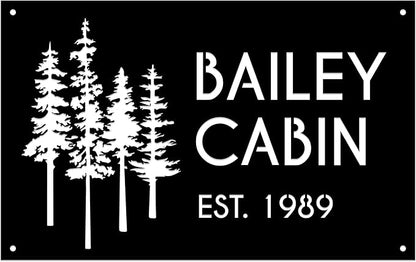 Personalized Metal Cabin Wall Art, Custom Pine Tree Metal Sign, Last Name Sign for Outdoor, Farmhouse Decor, Forest Design Family Name Sign, Mountain House Sign, Over Fireplace Art, Housewarming Gift