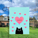 Gkyygk Garden Flag Black Cat Pink Love Heart Double Sided 12x18 Inch Banners Welcome Yard House Outside Outdoor Summer Decoration
