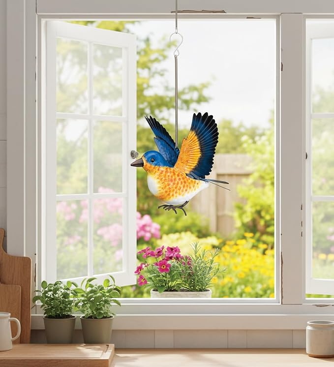 Regal Art & Gift Bird Bouncie - Bird Garden Decor Outdoor Metal Bird Hanging Ornament for Yard Patio Lawn - Blue Bird