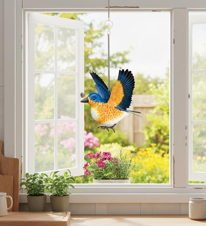 Regal Art & Gift Bird Bouncie - Bird Garden Decor Outdoor Metal Bird Hanging Ornament for Yard Patio Lawn - Blue Bird