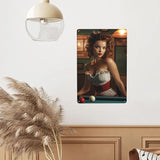Cafemira Vintage tin sign,sexy woman &pool table,Metal sign,Home Art wall decor plaque,for living room,club,man cave,Yard,Garden,Patio,indoor outdoor decorative poster,easy to hang.8x12inch