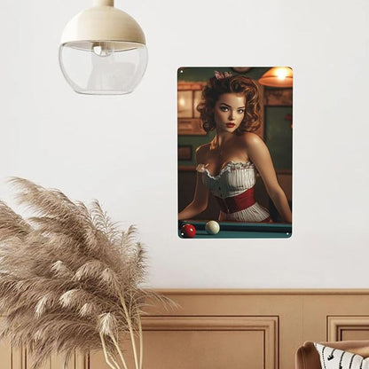 Cafemira Vintage tin sign,sexy woman &pool table,Metal sign,Home Art wall decor plaque,for living room,club,man cave,Yard,Garden,Patio,indoor outdoor decorative poster,easy to hang.8x12inch