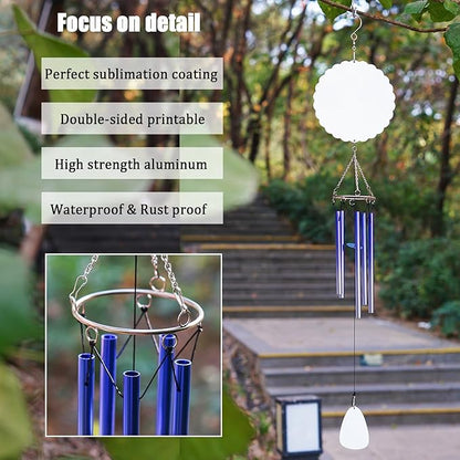 5 Packs 6inch Sublimation Wind Chime Blanks Set Double Size Printable Aluminum Metal Custom Wind Sculpture Kinetic Chimes for Heat Press DIY Craft Yard and Garden Indoor Hanging Decoration