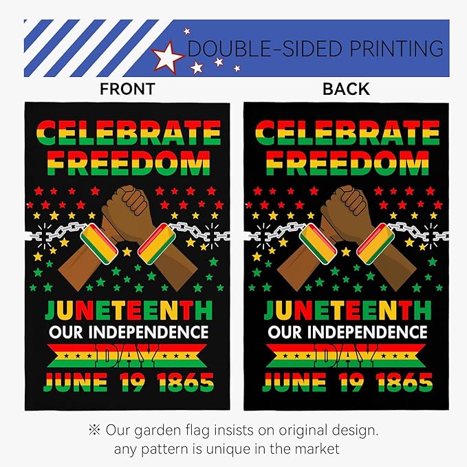 Juneteenth Garden Flag June 19th African American Emancipation Independence Day Yard Flag Celebrate Freedom Since 1865 Garden Flags Stars and Stripes Polyester Double Sized House Banner