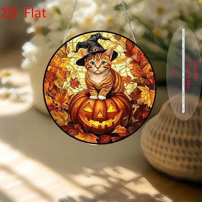 Halloween Sun Catcher for Window Hanging Pumpkin Cat Maple Leaves Acrylic Garden Fall Suncatcher Decor Colorfu Glass for Wall Home, Garden, Housewarming Women Neighbor Thanksgiving Decor Gifts7.87inch