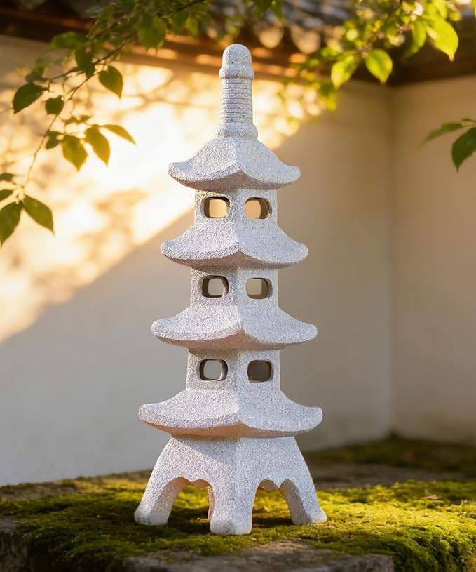 Nacome Solar Pagoda Garden Statues: 25.6 inches Multi-Layer Outdoor Waterproof Resin Zen Decor for Landscape Balcony Patio Porch Yard Ornament(Gray)