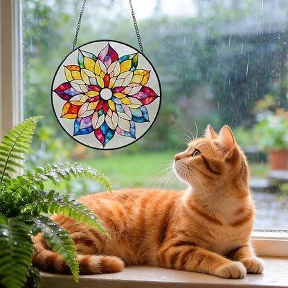 8'' Colorful Mandala Stained Glass Window Hanging, Suncatcher for Window Decor, Stained Glass Sun Catchers, Gifts for Women, Flower Lover, Christmas, Mother's Day, Birthdays