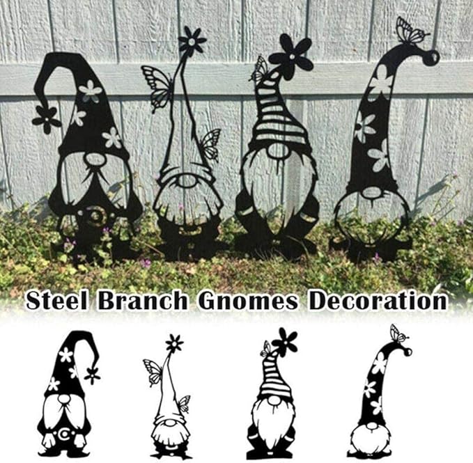 Eujgoov Garden Gnomes, Versatile Artwork Iron Garden Gnomes, Weatherresistant, Black Handmade Craftsmanship Metal Statues Outdoor Art Decor for Your Garden (A)