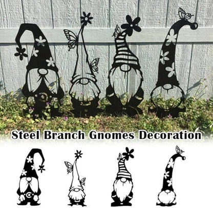 Garden Gnome Statue Handmade Metal Yard Art Decor Weather Black Iron Gnome Sculpture for Outdoor Garden Lawn Patio Ornament Elegant Rustic Dwarf Figure (A)