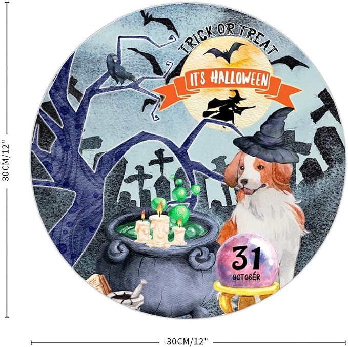 Retro Metal Sign 12"x12",Happy Halloween Scary Night Grave Witch Bats Trick Or Treat Dog Aluminum Tin Metal Sign for Home Living Room Bedroom Garden Farm Patio Decor Wall Art Poster