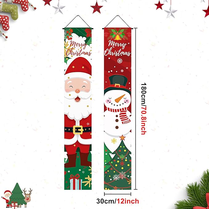 BlissYard Christmas Porch Banner Set 78×12 Inch Santa and Snowman Door Banner Xmas Hanging Sign Outdoor Christmas Decorations Xmas Front Door Welcome Banner Winter Yard Wall Decor for Home Garden Party Supplies