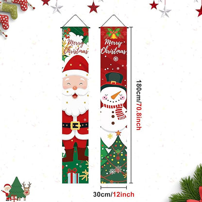 BlissYard Christmas Porch Banner Set 78×12 Inch Santa and Snowman Door Banner Xmas Hanging Sign Outdoor Christmas Decorations Xmas Front Door Welcome Banner Winter Yard Wall Decor for Home Garden Party Supplies