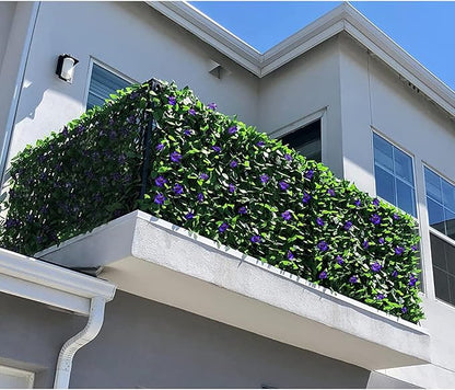 Expandable Faux Ivy Fence Privacy Screen with Artificial Flower,Greenery Expandable Stretchable Covers Panel for Balcony Patio Apartment Garden Outdoor Decor 36X92INCH