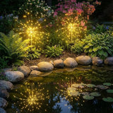 2 Pack Solar Firework Lights Outdoor, Adjustable 32" to 51" Extra Tall, Verified 200 LED Warm White Stainless Steel 3-Section Pole, 8 Modes Waterproof Starburst Garden Lights for Patio Walkway