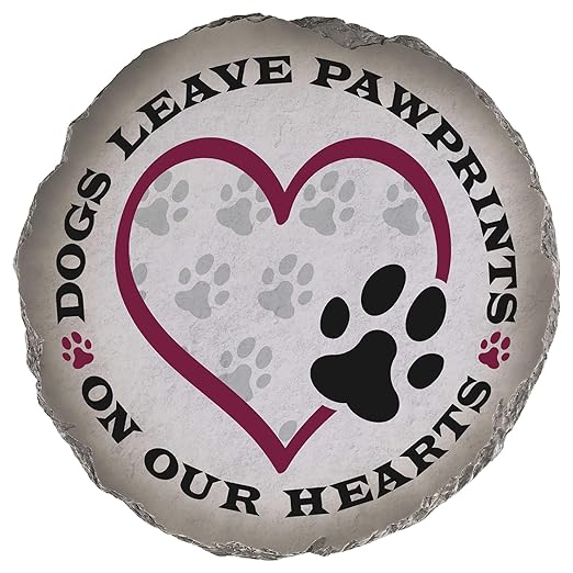 Magnolia Garden 10-Inch Dogs Leave Pawprints On Our Hearts Decorative Stepping Stone – Canine Memorial Resin Garden Tile – Dog Sympathy & Bereavement Outdoor Accent