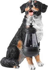 Afirst Dog Garden Statue - Outdoor Decor with Solar Lantern Valentine's Day Gift Lovely Bernese Mountain Dog Figurine Patio Lawn Yard Art Ornaments Housewarming Gift