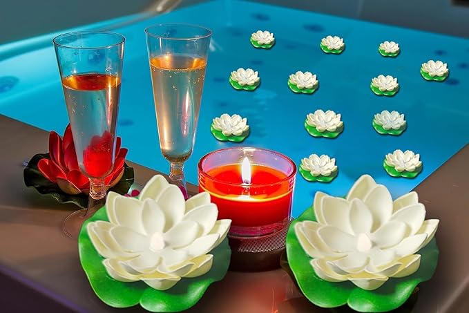 Accssoey 14 PCS Waterproof Floating Lotus Light, Floating Flower Light Battery Operated Water Activated Warm White Pool Flower Lamp Wedding,Anniversary,Garden Decoration