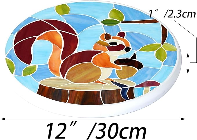 Bieye MSS006 Tiffany Style Stained Glass Mosaic Decorative Stepping Stone for Garden Decor (Squirrel, 12" Round)