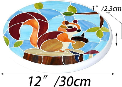 Bieye MSS006 Tiffany Style Stained Glass Mosaic Decorative Stepping Stone for Garden Decor (Squirrel, 12" Round)