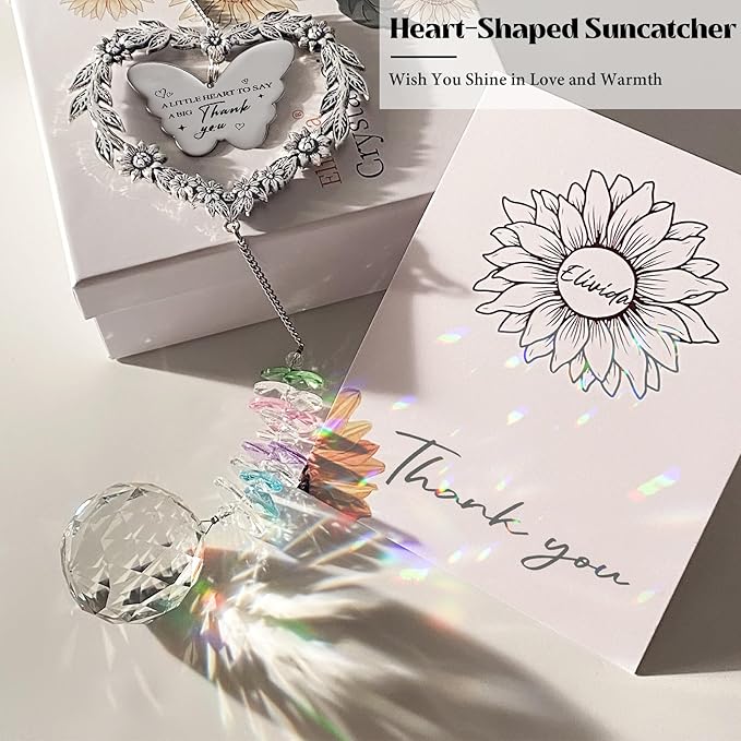 Thank You Gift for Women Men, Suncatcher Gift with Engraved Thank You Message, Personalized Rainbow Maker for Teacher Coworkers Nurse Friend, Unique Appreciation Crystal Ornament