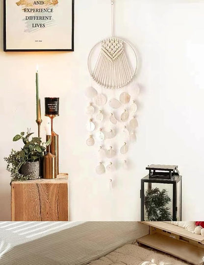 Capiz Shell Wind Chime—Handcrafted White Shell Wind Chime Suitable for Indoor/Outdoor Garden Decoration. Capiz Winds Chimes Hanging Ornament.
