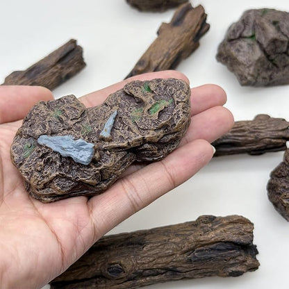 Cayway 8 PCS Miniature Tree Stumps Miniature Stone Rock Statue Mini Garden Figurines Stumps Ornaments for Micro Train Landscape Railway Sand Table