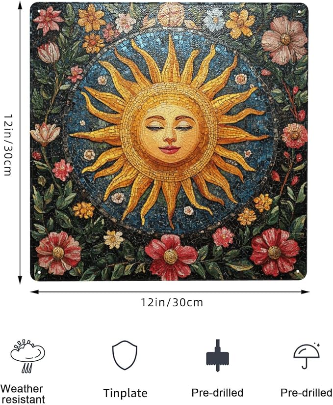 Garden Sun Hanging Arts Tin Sign – 12x12 Inch Metal Plaque Decor, For Gardens, Yards And Outdoor Living Areas Plaques, Home Decors Signs, Gift For Garden Lovers & Sun Enthusiasts