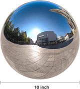 Nerien 10 Inch Gazing Ball, Stainless Steel Garden Mirror Globe, Polished Ornament Sphere, Hollow Floating Reflective Hemisphere, Home Outdoor Pond Housewarming Swimming Pool Decoration Gifts, Silver
