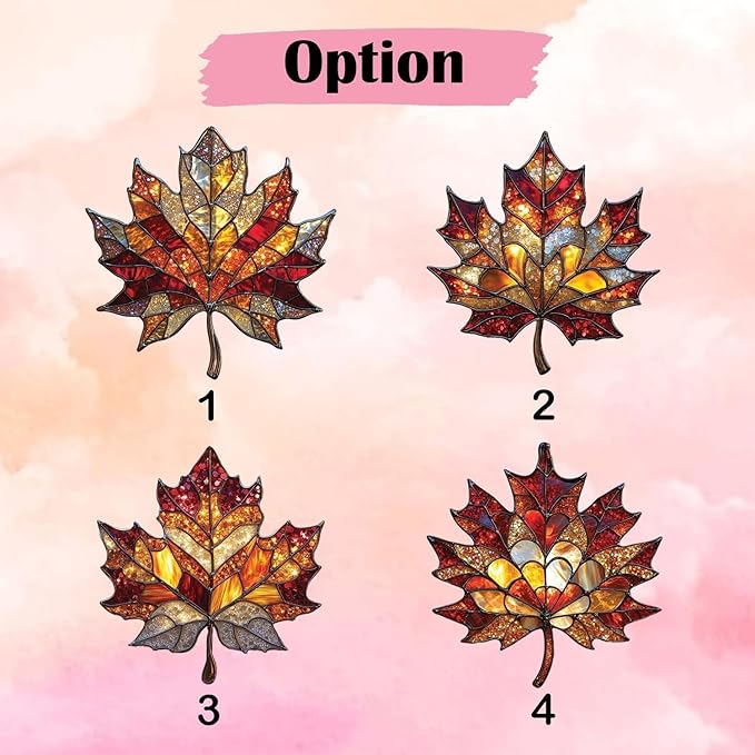 Hanging Stained Glass for Windows, Maple Leaf Set of 4 Suncatcher Ready to Hang Window Doors Home Decoration,Valentine's Day Ornaments Festival Gift