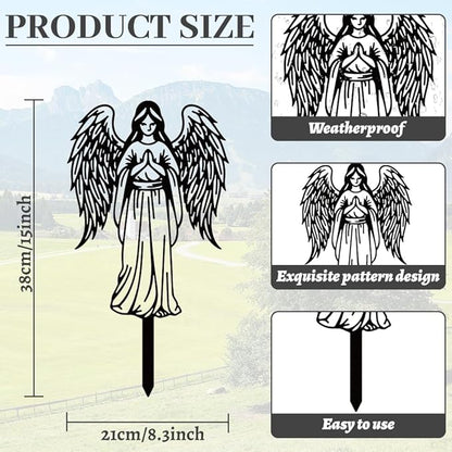 WADORN Angel Silhouette Garden Stakes Decor, Metal Angel Lovers Gifts Stakes Statues Ornaments for Yard Art Black Silhouette Yard Outside Decor for Backyard Lawn Patio Outdoor Decor, 15x8.3Inch
