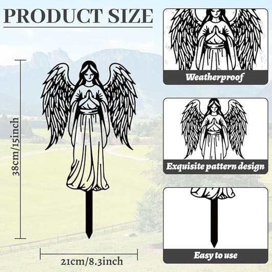 WADORN Angel Silhouette Garden Stakes Decor, Metal Angel Lovers Gifts Stakes Statues Ornaments for Yard Art Black Silhouette Yard Outside Decor for Backyard Lawn Patio Outdoor Decor, 15x8.3Inch