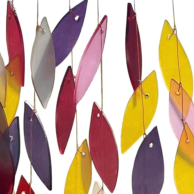 Blue Handworks Fiesta Waterfall Glass and Driftwood Chime, Sandblasted Glass and Found Wood Handcrafted Wind Chime