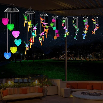 Solar Wind Chimes Outdoor Color Changing Lights, Gift for Women Mom Grandma Sister Best Gifts, Wind Chimes Unique Outdoor Garden Yard Decor (Heart)